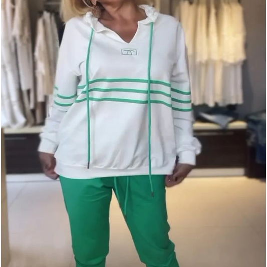 🌟Randigt tryckt sweatshirt-set💖