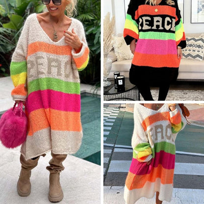 Nu kan du njuta av 50% rabatt🔥Color Block V-Neck Letter Print Sweater Dress