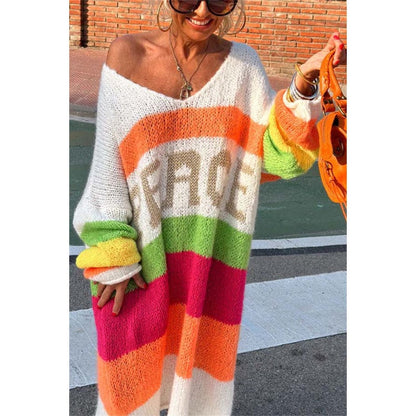 Nu kan du njuta av 50% rabatt🔥Color Block V-Neck Letter Print Sweater Dress