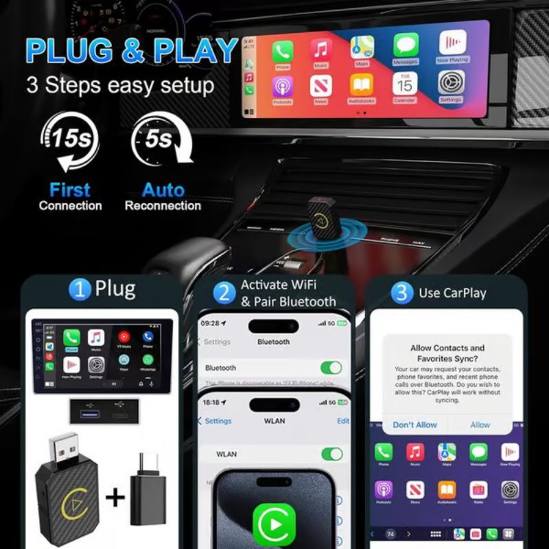 Mini trådlös Apple CarPlay-adapter, för både Apple och Android