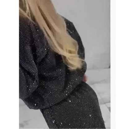 🎅Förhandsförsäljning inför julen🎄Löst sittande topp med paljetter och vida byxor (2-delat set)