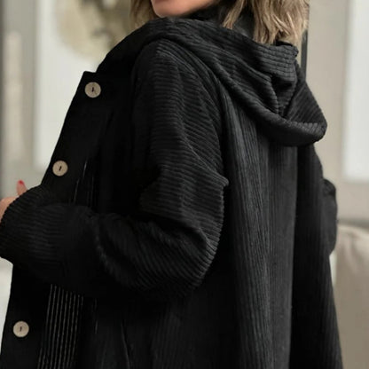 Oversized jacka med huva och knappar i corduroy för damer