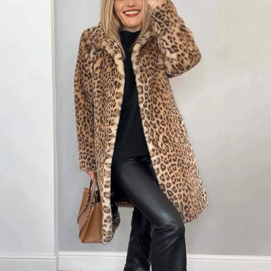 ❄️Vinterspecialerbjudanden❄️ Midilång jacka med leopardmönster för damer