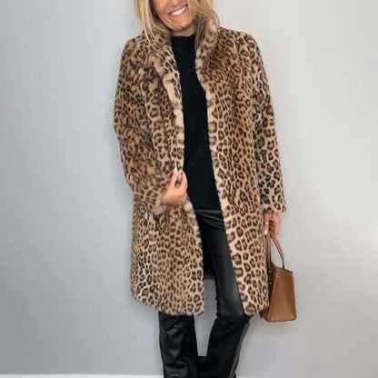 ❄️Vinterspecialerbjudanden❄️ Midilång jacka med leopardmönster för damer
