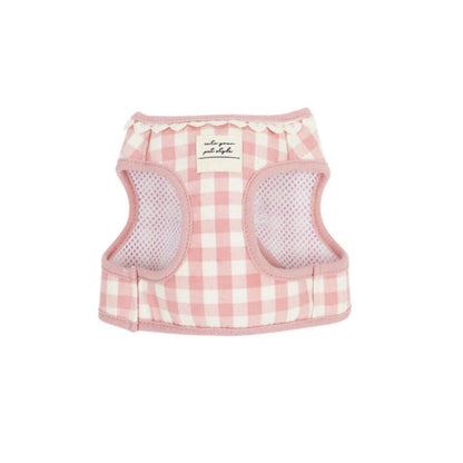 Set med sele och koppel för husdjur: Country Chic Rosa Gingham Andningsaktivt nät