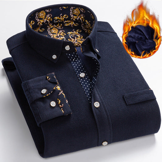 50% RABATT💥Mans hög kvalitet Corduroy varm vinterskjorta tjock fleece