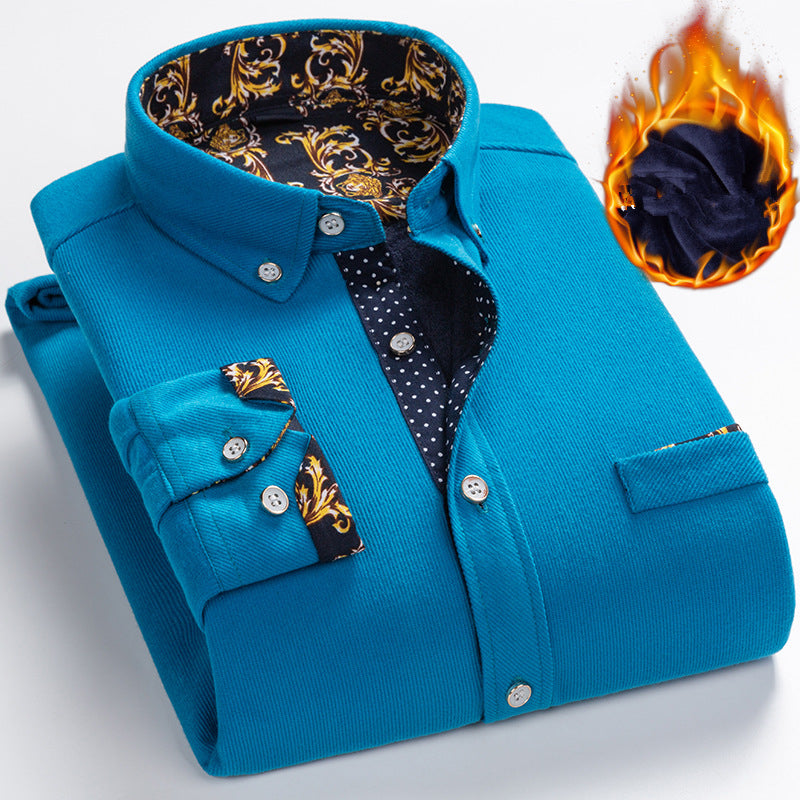 50% RABATT💥Mans hög kvalitet Corduroy varm vinterskjorta tjock fleece