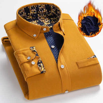 50% RABATT💥Mans hög kvalitet Corduroy varm vinterskjorta tjock fleece