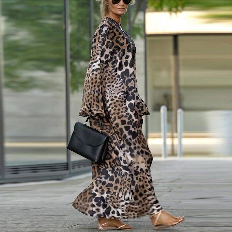 🤩Långärmad avslappnad klänning för kvinnor med leopardtryck