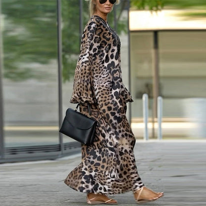 🤩Långärmad avslappnad klänning för kvinnor med leopardtryck