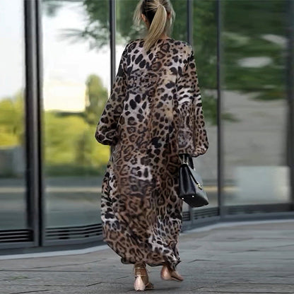 🤩Långärmad avslappnad klänning för kvinnor med leopardtryck