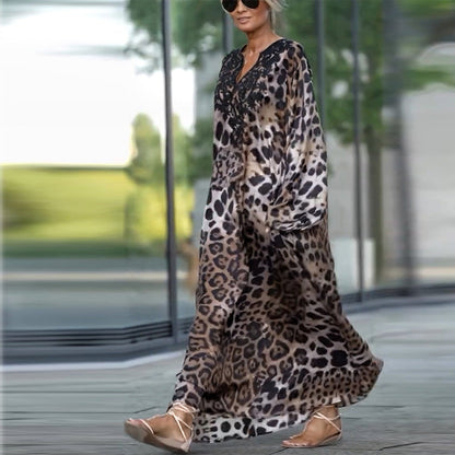 🤩Långärmad avslappnad klänning för kvinnor med leopardtryck