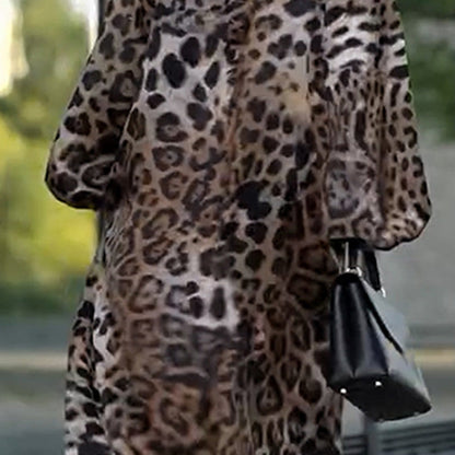 🤩Långärmad avslappnad klänning för kvinnor med leopardtryck