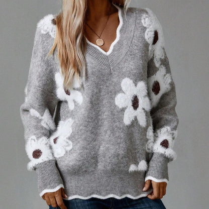 🔥49% RABATT🔥Sweater med kammusslor och blommönster för kvinnor