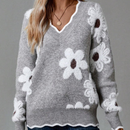 🔥49% RABATT🔥Sweater med kammusslor och blommönster för kvinnor