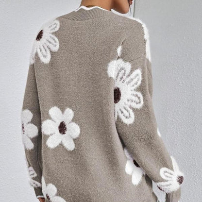 🔥49% RABATT🔥Sweater med kammusslor och blommönster för kvinnor