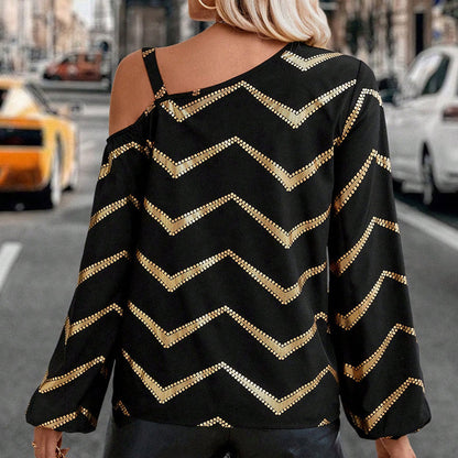 Golden Chevron Off-Shoulder Blouse