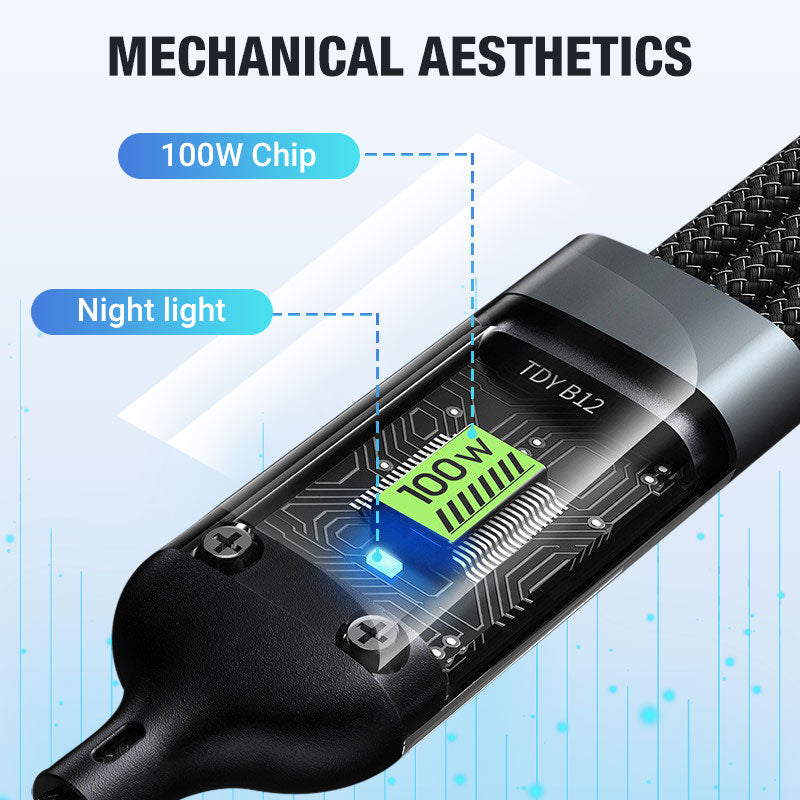 Genomskinligt Ljusemittande 3-i-1 Super Snabb Laddningskabel