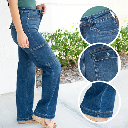 Stretchjeans med vida ben och hög midja för kvinnor