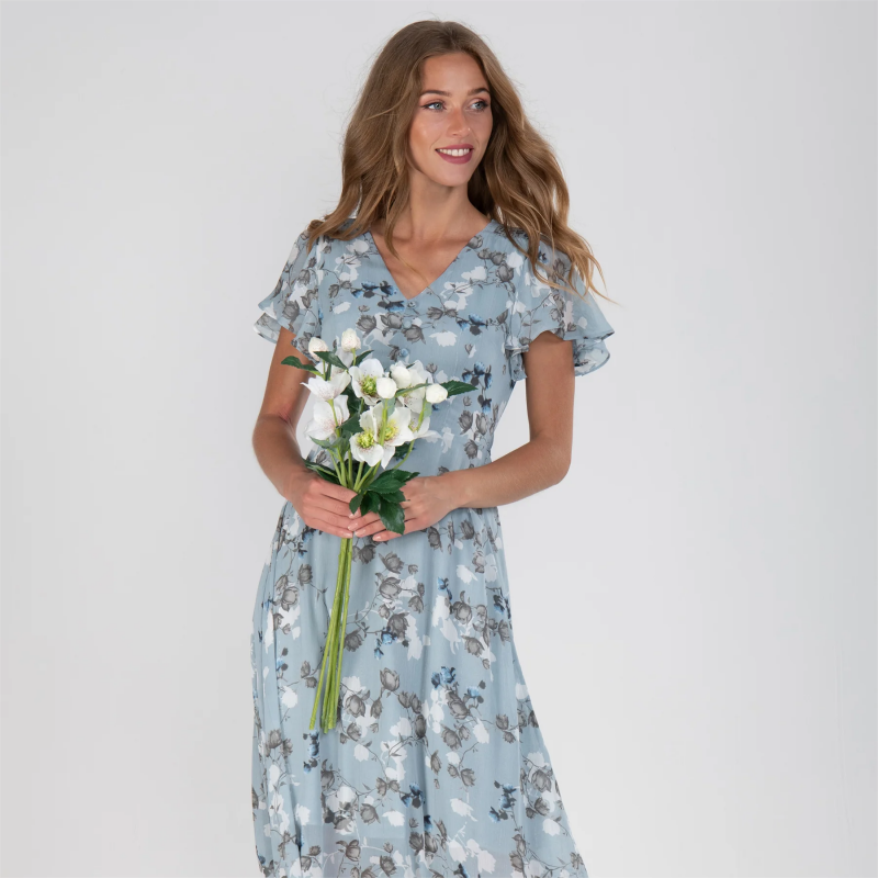 👗🌸 Kortärmad blommig maxiklänning