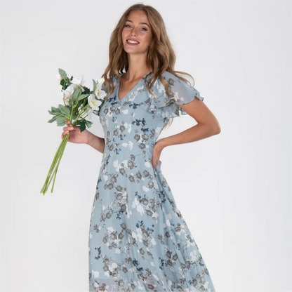 👗🌸 Kortärmad blommig maxiklänning
