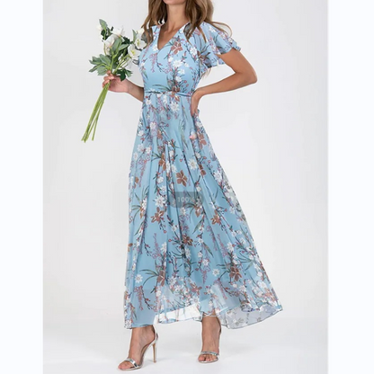 👗🌸 Kortärmad blommig maxiklänning