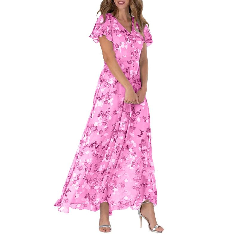 👗🌸 Kortärmad blommig maxiklänning