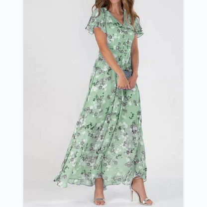 👗🌸 Kortärmad blommig maxiklänning