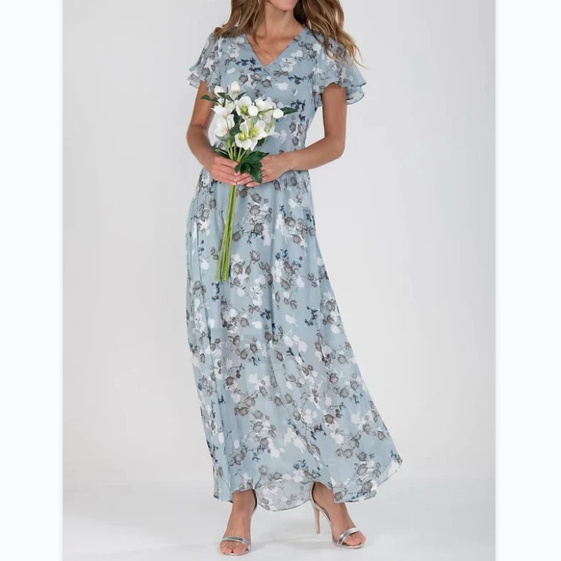 👗🌸 Kortärmad blommig maxiklänning