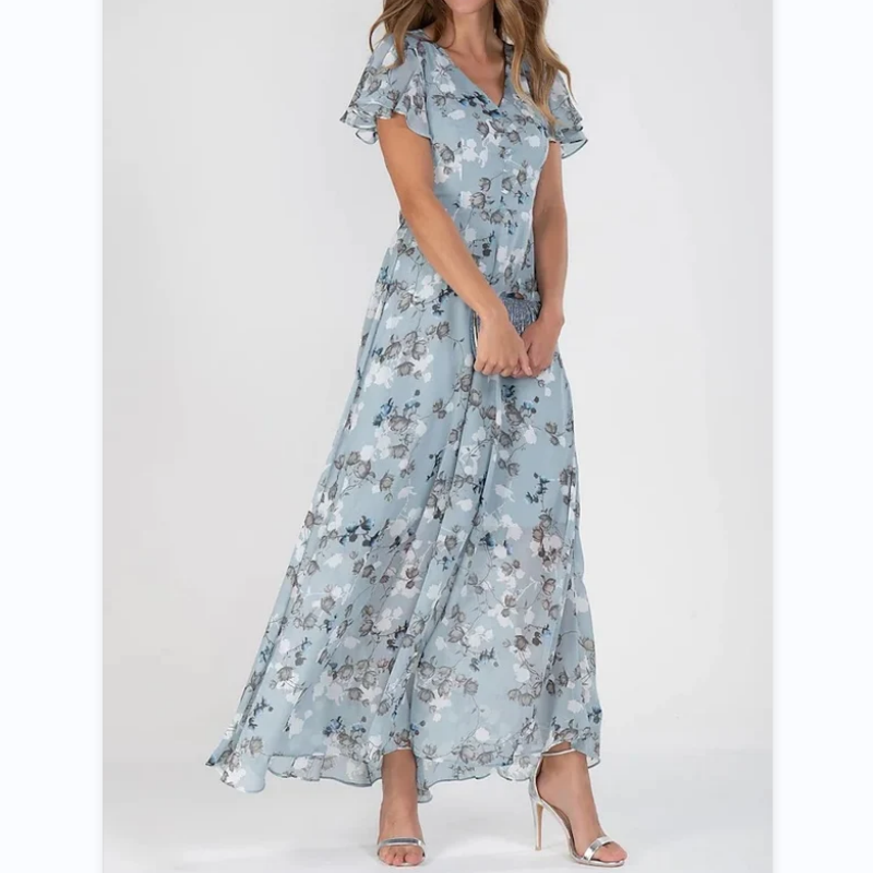 👗🌸 Kortärmad blommig maxiklänning