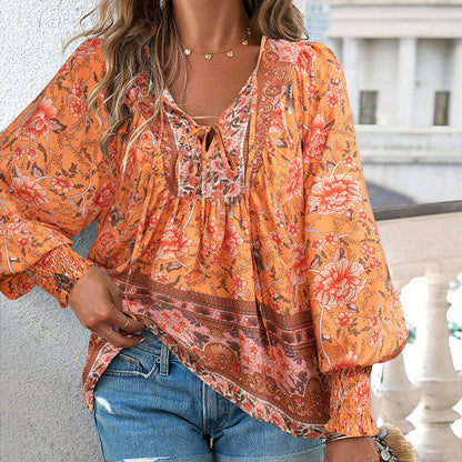 💖Sista dagens försäljning. 50 % rabatt.💖Dammodetydig tryckt v-halsad langärmad skjorta