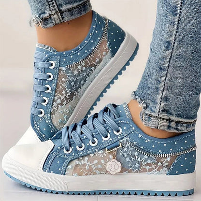Ladies Casual Flat Round Toe Lace Up Low Top Skor