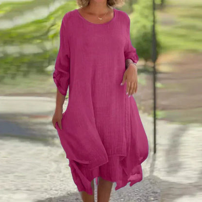 🌼Sista dagen-rea 49% OFF🌼Damklänning i elegant enfärgad rund hals med lös passform