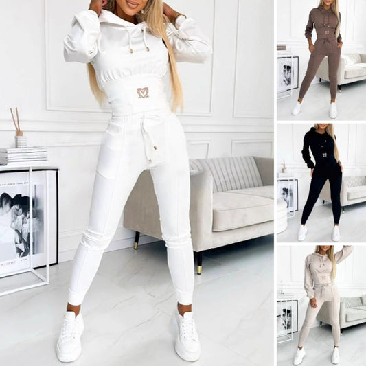 🍁Ny höstkollektion – Set med hoodie och byxor med insnörd midja för damer