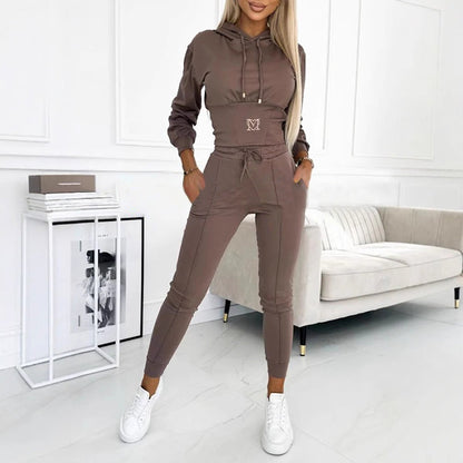 🍁Ny höstkollektion – Set med hoodie och byxor med insnörd midja för damer