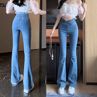 Högmidjade elastiska mikroutsvängda jeans