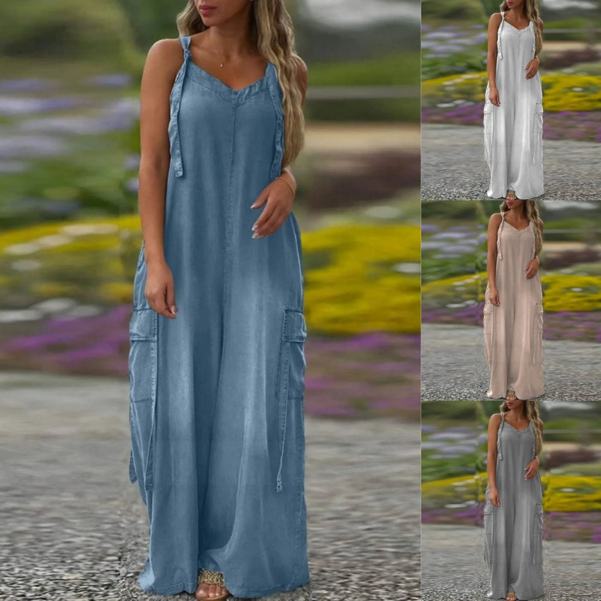 Jumpsuit med vida ben och fickor för kvinnor