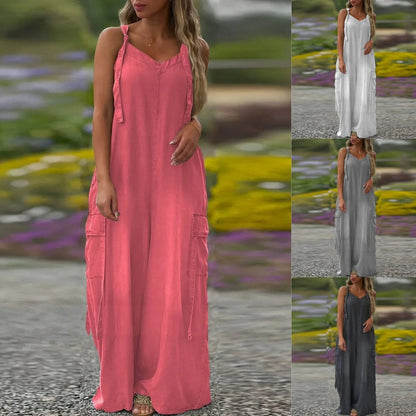 Jumpsuit med vida ben och fickor för kvinnor