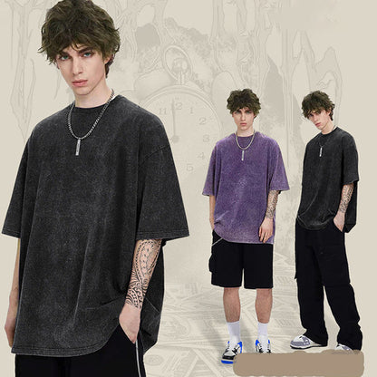 💎 50 % RABATT! 💎Unisex/lös retro enfärgad kortärmad topp