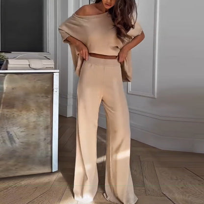 Tvådelat set - Casual asymmetrisk topp och byxor för kvinnor