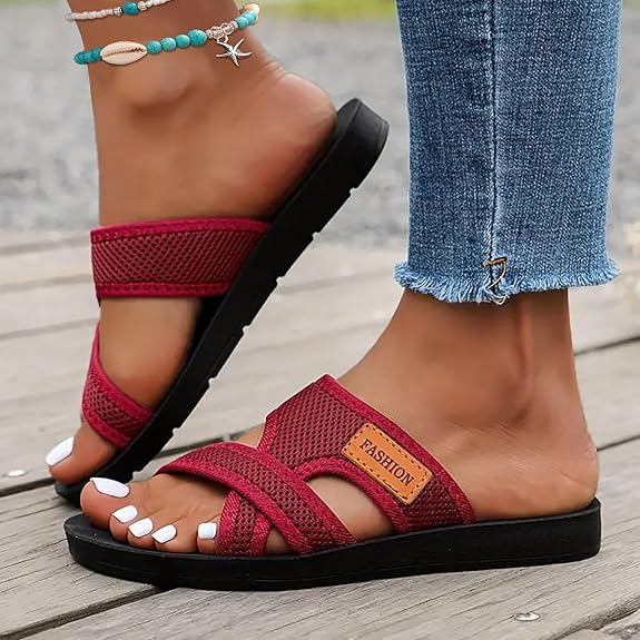 Bekväma platta sandaler med öppen tå för breda fötter