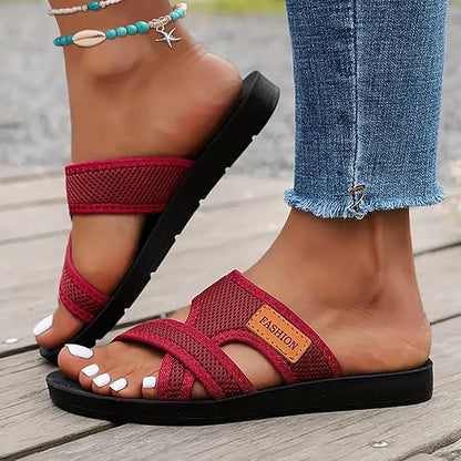 Bekväma platta sandaler med öppen tå för breda fötter