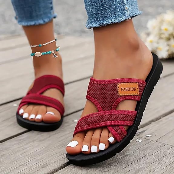 Bekväma platta sandaler med öppen tå för breda fötter