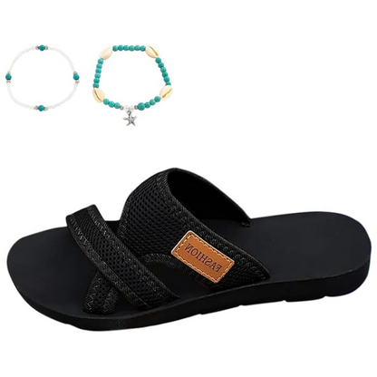 Bekväma platta sandaler med öppen tå för breda fötter