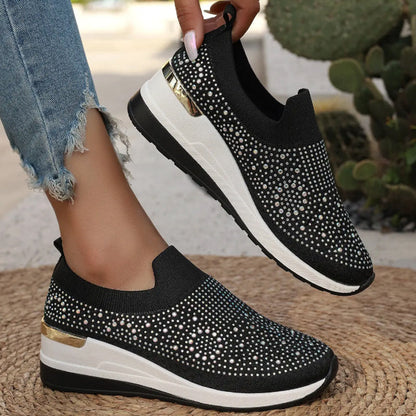 Rhinestone Slip-on Casual Mesh Fabric Sneakers för kvinnor