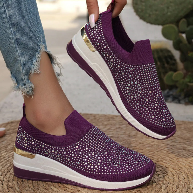 Rhinestone Slip-on Casual Mesh Fabric Sneakers för kvinnor