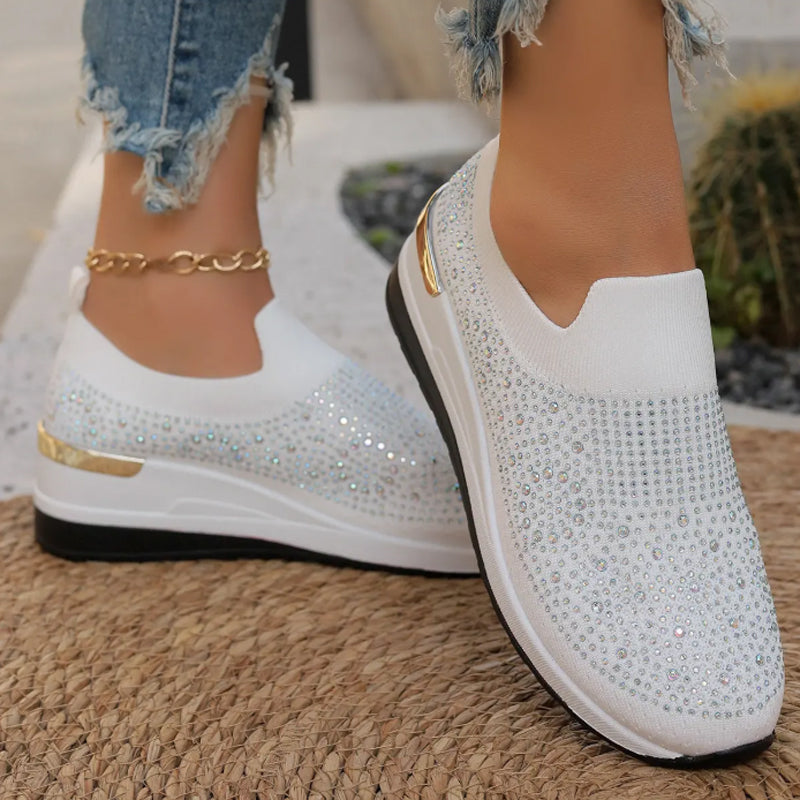Rhinestone Slip-on Casual Mesh Fabric Sneakers för kvinnor