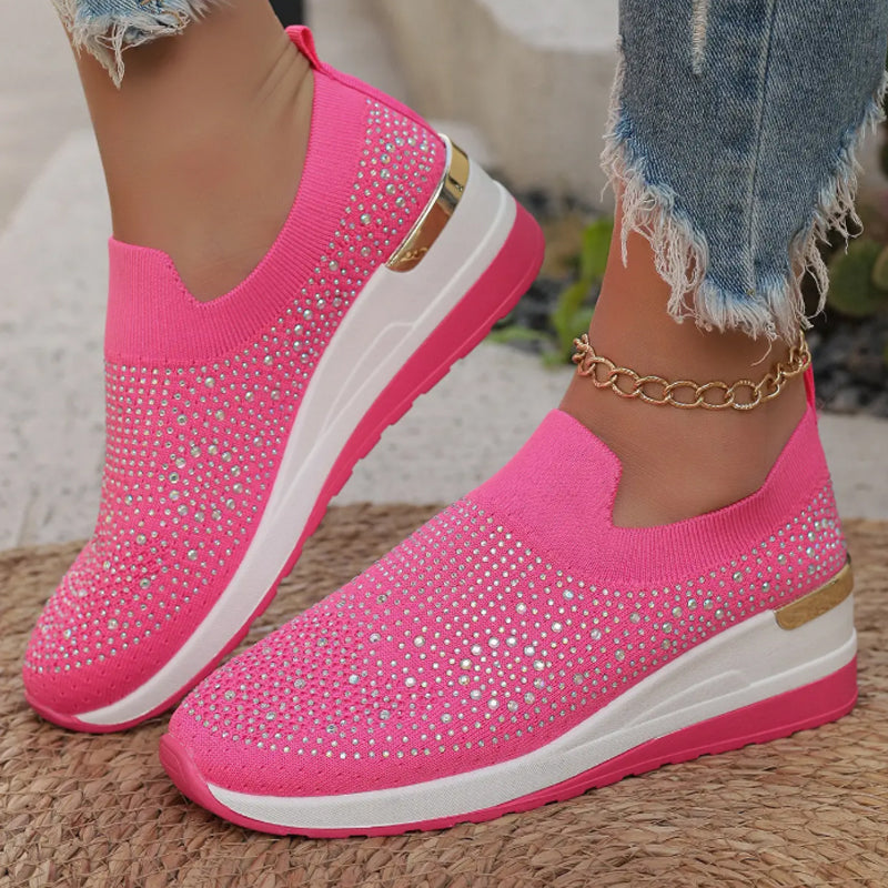 Rhinestone Slip-on Casual Mesh Fabric Sneakers för kvinnor