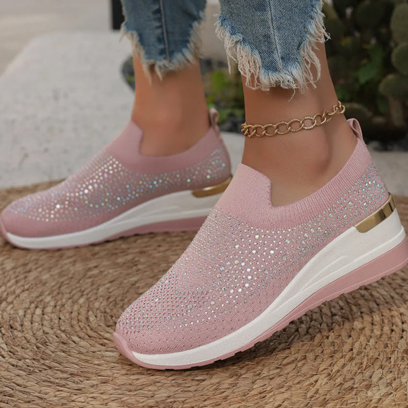 Rhinestone Slip-on Casual Mesh Fabric Sneakers för kvinnor