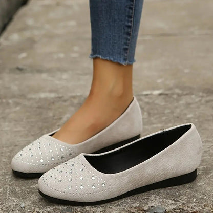 Bekväma slip-on-lägenheter för kvinnor med dekorationer av strass